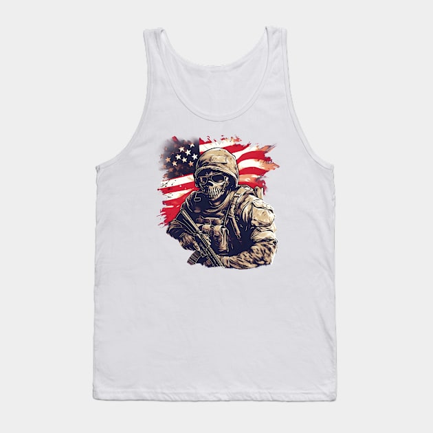 Skull American Soldier in Uniform Tank Top by SkullTroops